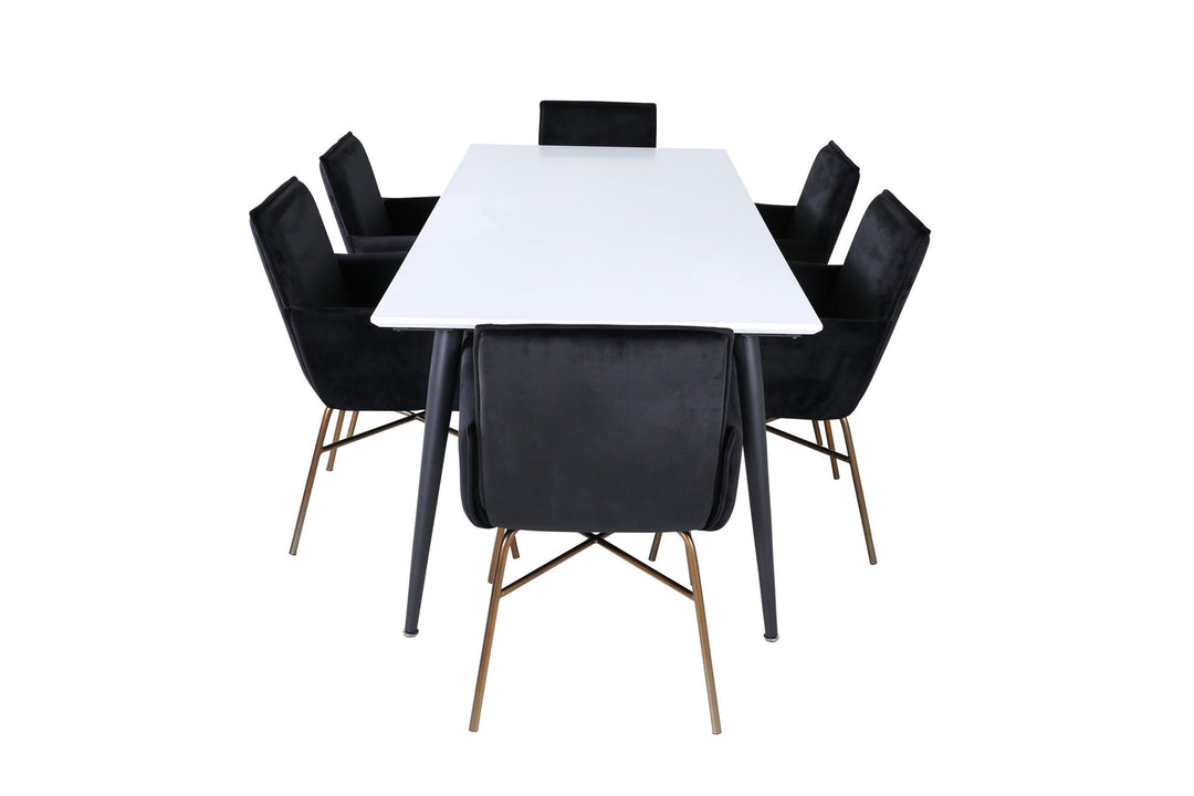 Venture Home Jimmy Dining Table - Black / White HPL+Petra Chair - Distressed Copper / Black Velvet_6