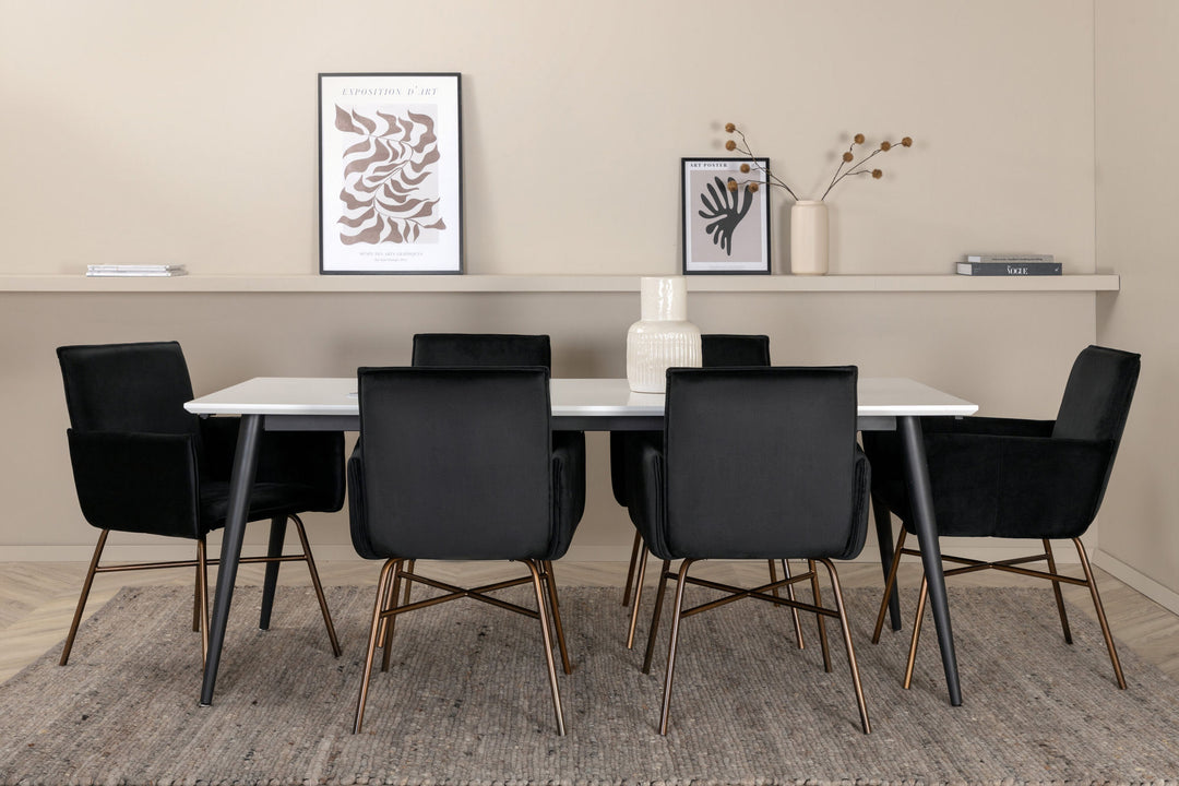 Venture Home Jimmy Dining Table - Black / White HPL+Petra Chair - Distressed Copper / Black Velvet_6