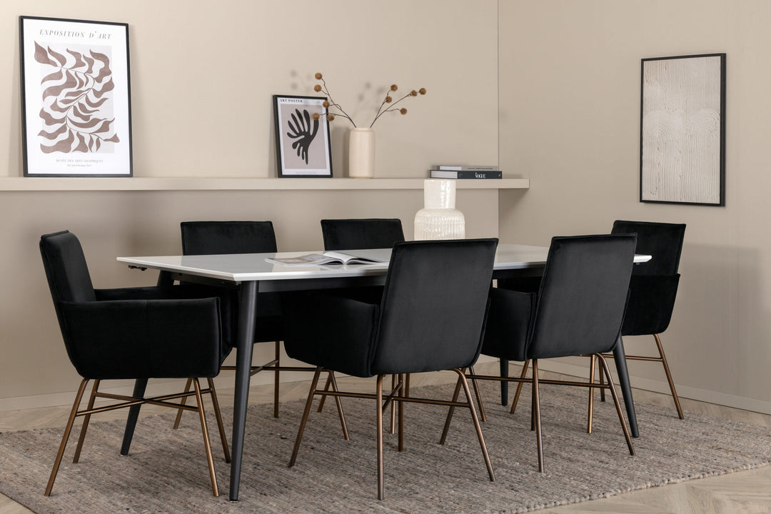 Venture Home Jimmy Dining Table - Black / White HPL+Petra Chair - Distressed Copper / Black Velvet_6