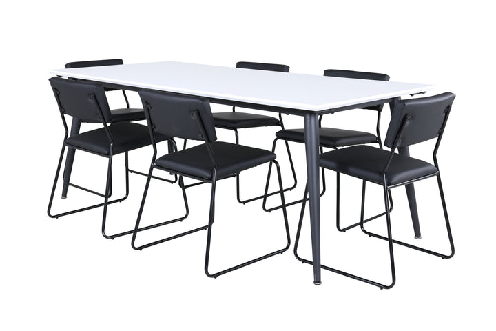 Venture Home Jimmy Dining Table - Black / White HPL+Kenth Chair - Black / Black PU_6