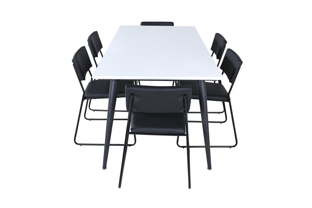 Venture Home Jimmy Dining Table - Black / White HPL+Kenth Chair - Black / Black PU_6