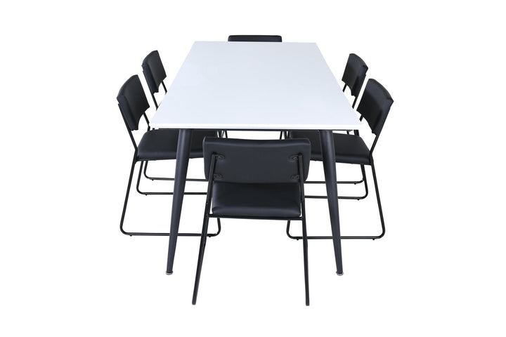 Venture Home Jimmy Dining Table - Black / White HPL+Kenth Chair - Black / Black PU_6