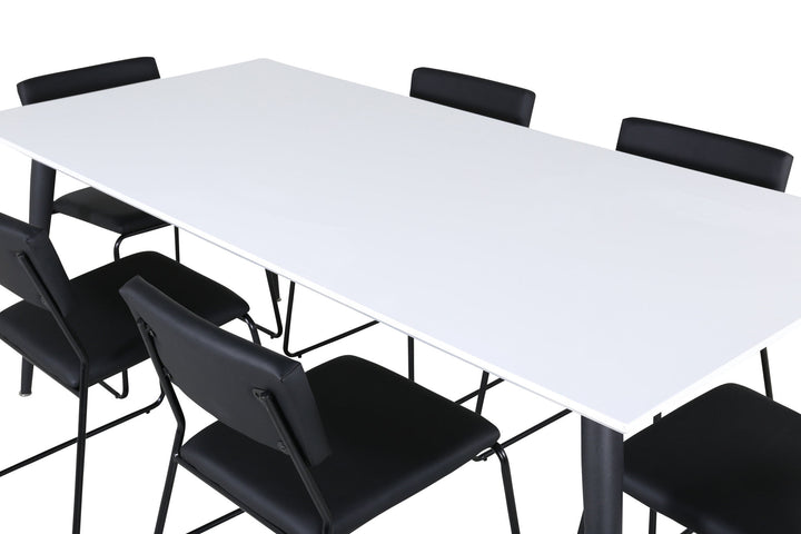 Venture Home Jimmy Dining Table - Black / White HPL+Kenth Chair - Black / Black PU_6