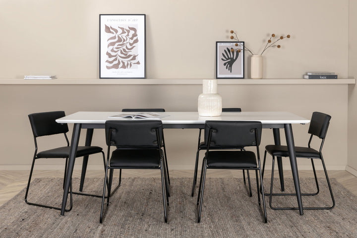 Venture Home Jimmy Dining Table - Black / White HPL+Kenth Chair - Black / Black PU_6
