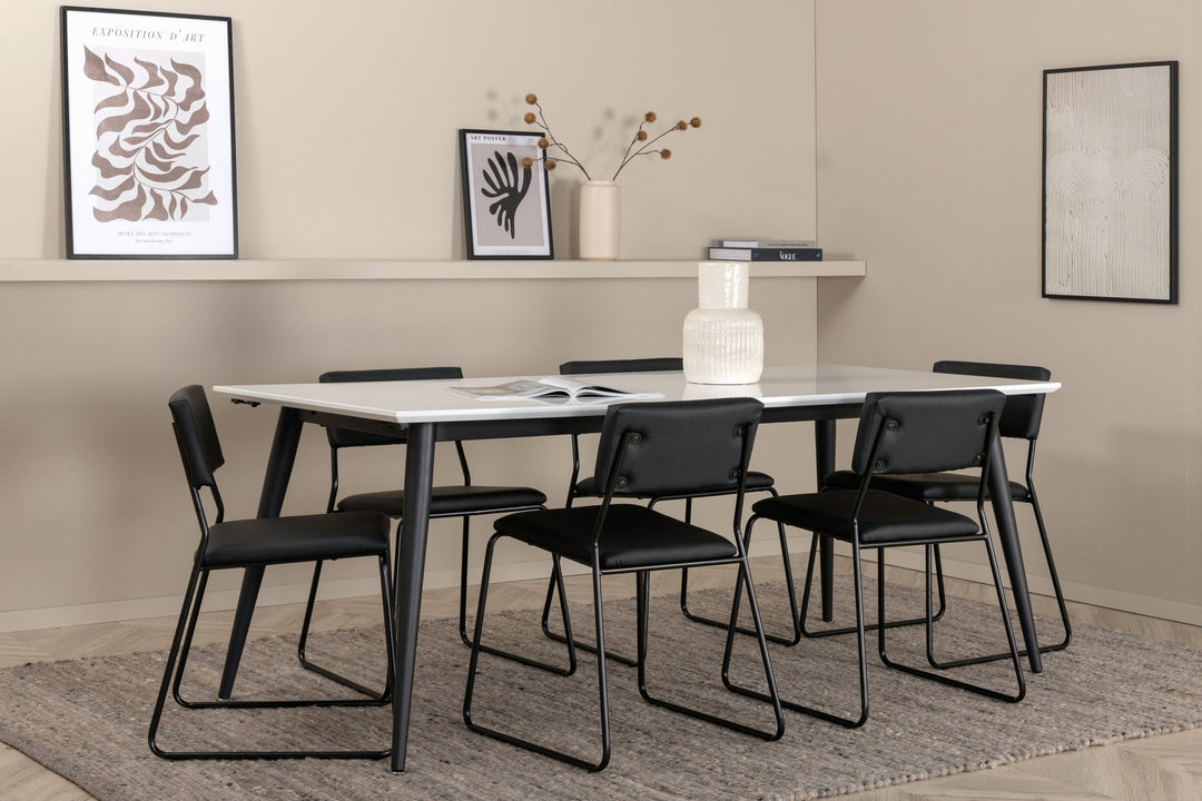 Venture Home Jimmy Dining Table - Black / White HPL+Kenth Chair - Black / Black PU_6