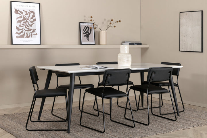 Venture Home Jimmy Dining Table - Black / White HPL+Kenth Chair - Black / Black PU_6