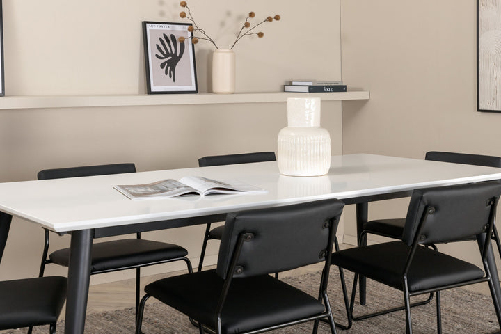 Venture Home Jimmy Dining Table - Black / White HPL+Kenth Chair - Black / Black PU_6