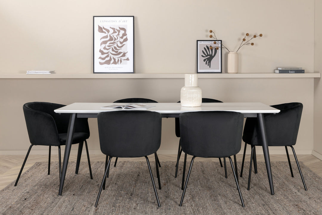 Venture Home Jimmy Dining Table - Black / White HPL+Berit Chair - Black / Black Velvet_6