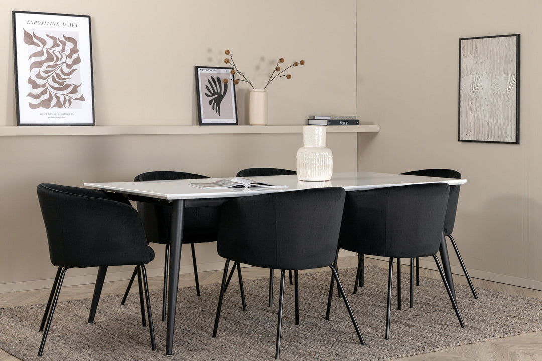 Venture Home Jimmy Dining Table - Black / White HPL+Berit Chair - Black / Black Velvet_6