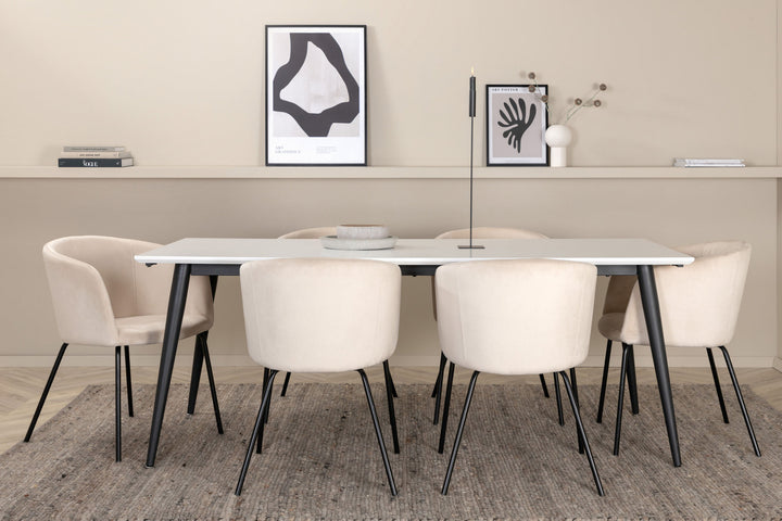 Venture Home Jimmy Dining Table - Black / White HPL+Berit Chair - Black / Beige Velvet_6