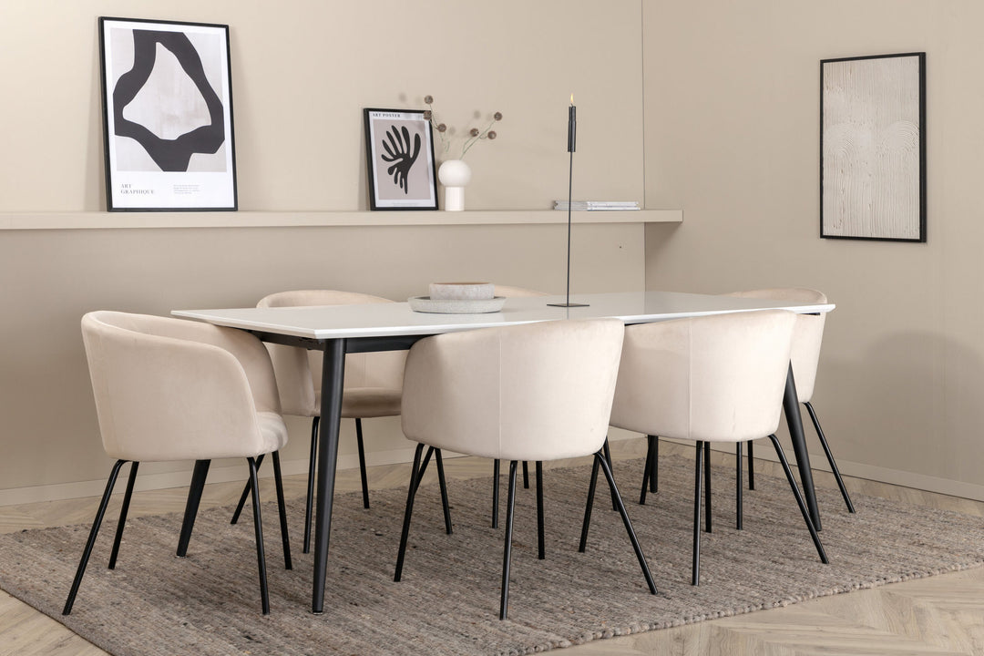 Venture Home Jimmy Dining Table - Black / White HPL+Berit Chair - Black / Beige Velvet_6