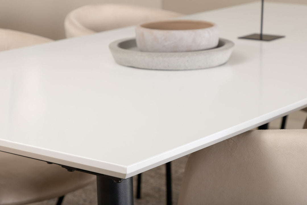 Venture Home Jimmy Dining Table - Black / White HPL+Berit Chair - Black / Beige Velvet_6