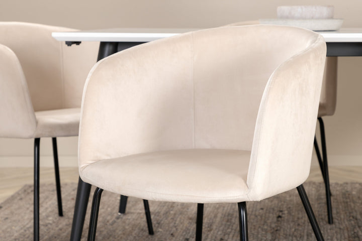 Venture Home Jimmy Dining Table - Black / White HPL+Berit Chair - Black / Beige Velvet_6