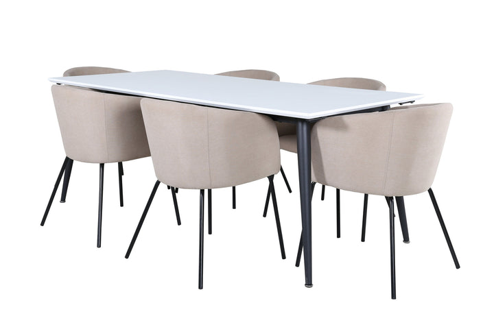 Venture Home Jimmy Dining Table - Black / White HPL+Berit Chair - Black / Beige Fabric (Polyester linen )_6