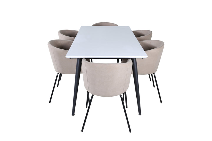 Venture Home Jimmy Dining Table - Black / White HPL+Berit Chair - Black / Beige Fabric (Polyester linen )_6