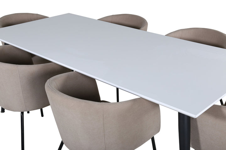 Venture Home Jimmy Dining Table - Black / White HPL+Berit Chair - Black / Beige Fabric (Polyester linen )_6