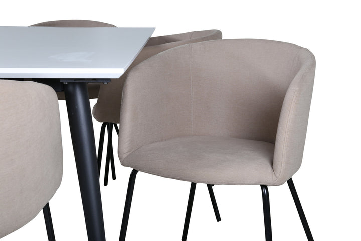Venture Home Jimmy Dining Table - Black / White HPL+Berit Chair - Black / Beige Fabric (Polyester linen )_6