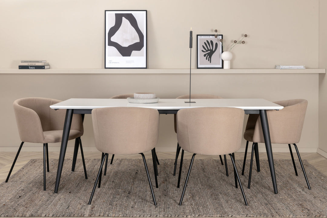 Venture Home Jimmy Dining Table - Black / White HPL+Berit Chair - Black / Beige Fabric (Polyester linen )_6