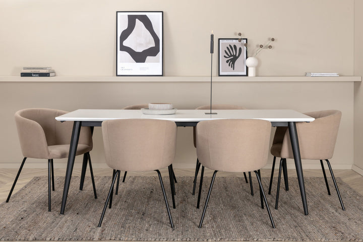 Venture Home Jimmy Dining Table - Black / White HPL+Berit Chair - Black / Beige Fabric (Polyester linen )_6
