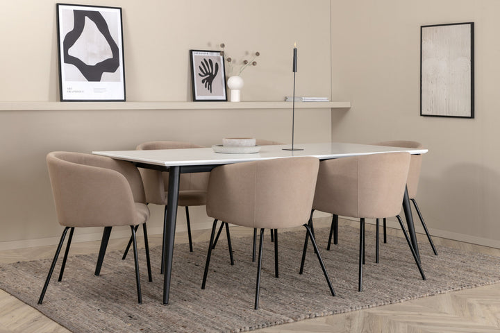 Venture Home Jimmy Dining Table - Black / White HPL+Berit Chair - Black / Beige Fabric (Polyester linen )_6