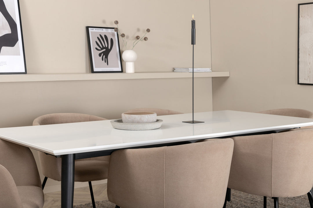 Venture Home Jimmy Dining Table - Black / White HPL+Berit Chair - Black / Beige Fabric (Polyester linen )_6
