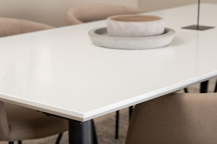 Venture Home Jimmy Dining Table - Black / White HPL+Berit Chair - Black / Beige Fabric (Polyester linen )_6
