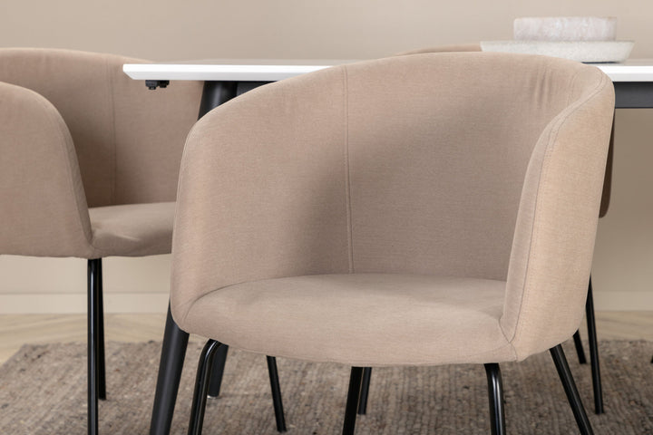 Venture Home Jimmy Dining Table - Black / White HPL+Berit Chair - Black / Beige Fabric (Polyester linen )_6