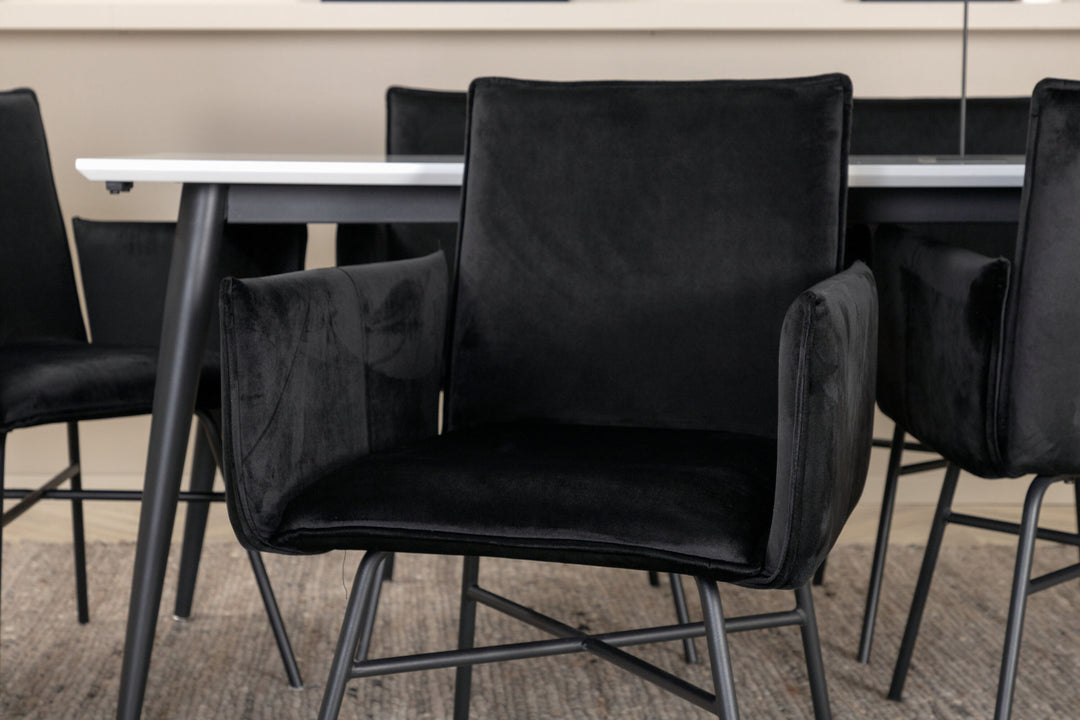 Venture Home Jimmy Dining Table - Black / White HPL+Petra Chair - Black / Black Velvet_6