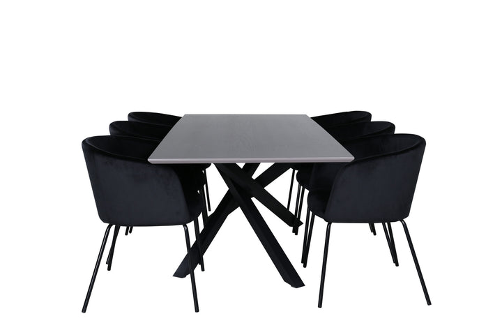 Venture Home Piazza Dining Table , Black Grey Veneer+Berit Chair , Black Black Velvet_6