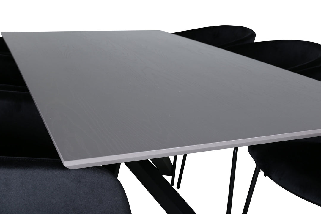 Venture Home Piazza Dining Table , Black Grey Veneer+Berit Chair , Black Black Velvet_6