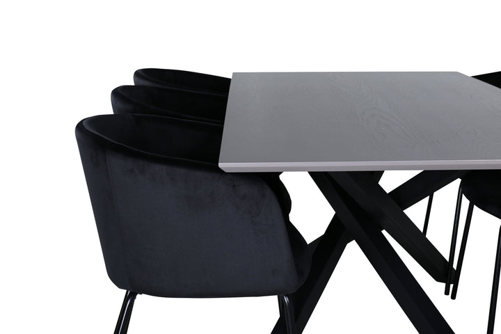 Venture Home Piazza Dining Table , Black Grey Veneer+Berit Chair , Black Black Velvet_6