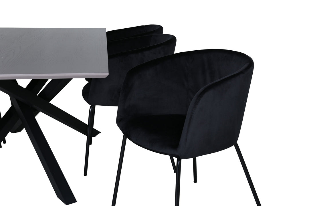 Venture Home Piazza Dining Table , Black Grey Veneer+Berit Chair , Black Black Velvet_6