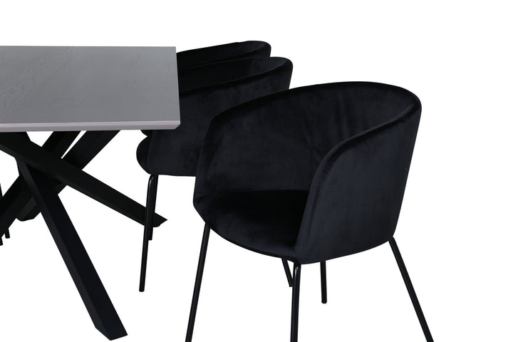 Venture Home Piazza Dining Table , Black Grey Veneer+Berit Chair , Black Black Velvet_6