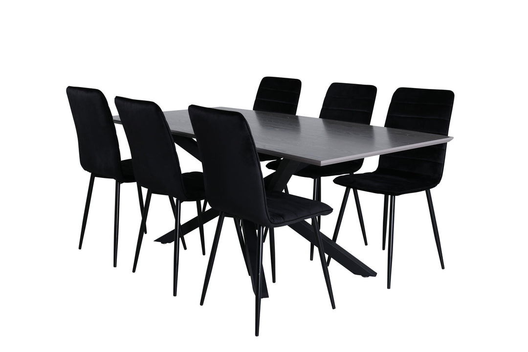 Venture Home Piazza Dining Table , Black Grey Veneer+Windu Lyx Chair , Black Black Velvet_6