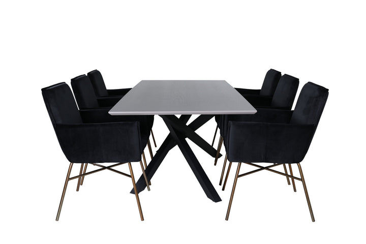 Venture Home Piazza Dining Table , Black Grey Veneer+Petra Chair , Distressed Copper Black Velvet_6