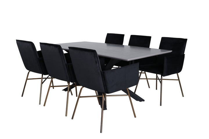 Venture Home Piazza Dining Table , Black Grey Veneer+Petra Chair , Distressed Copper Black Velvet_6