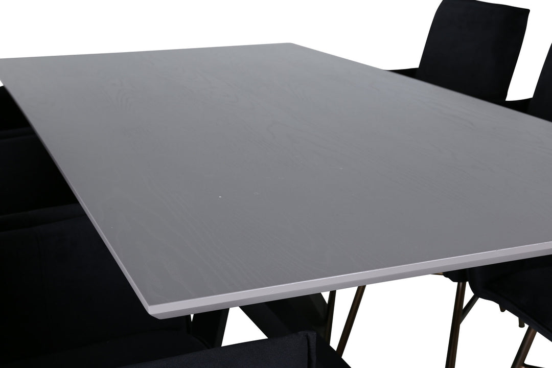 Venture Home Piazza Dining Table , Black Grey Veneer+Petra Chair , Distressed Copper Black Velvet_6