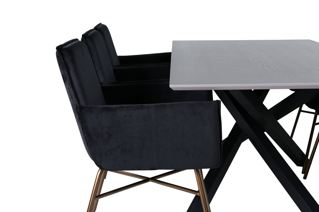 Venture Home Piazza Dining Table , Black Grey Veneer+Petra Chair , Distressed Copper Black Velvet_6