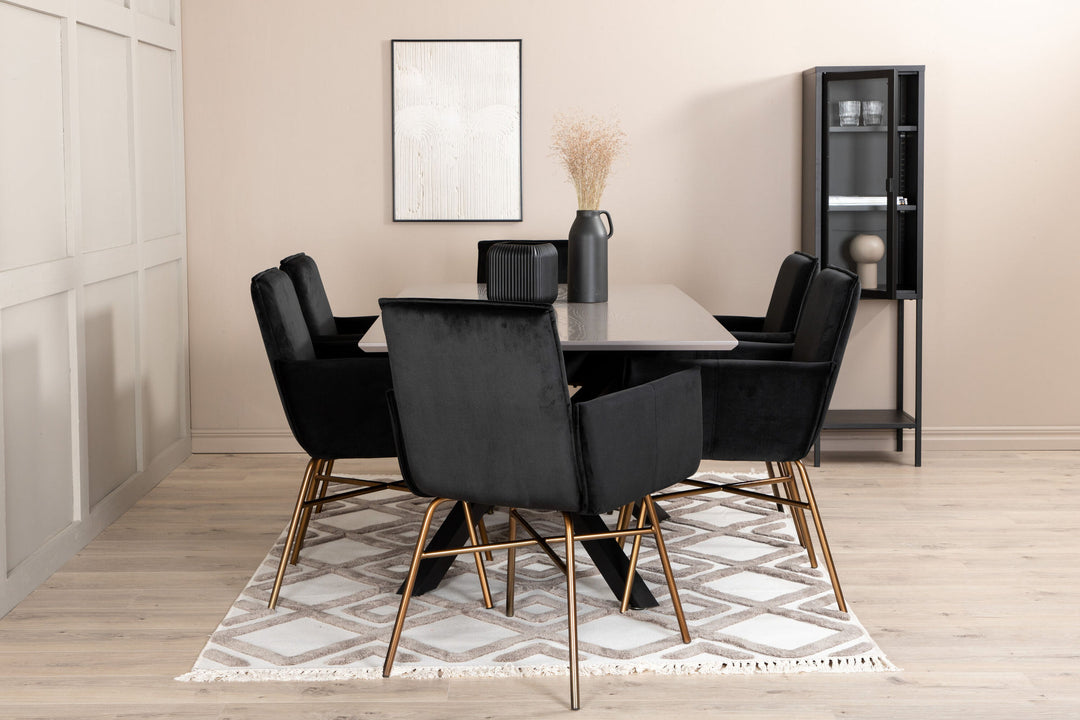 Venture Home Piazza Dining Table , Black Grey Veneer+Petra Chair , Distressed Copper Black Velvet_6