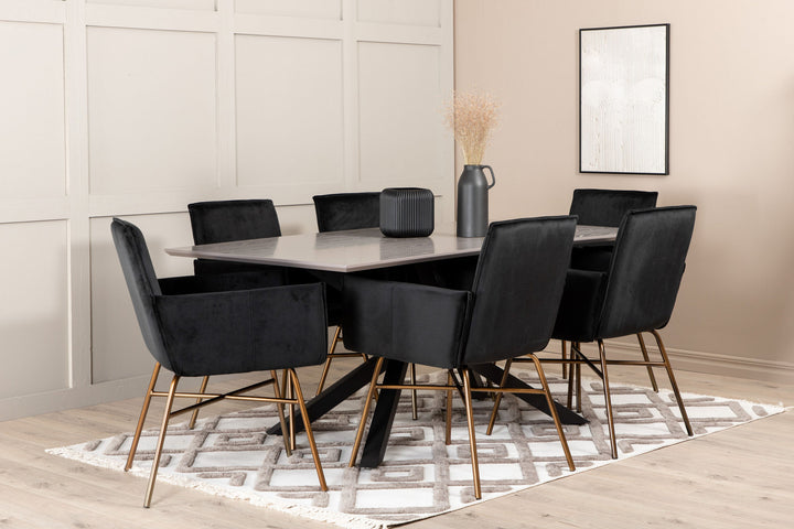 Venture Home Piazza Dining Table , Black Grey Veneer+Petra Chair , Distressed Copper Black Velvet_6