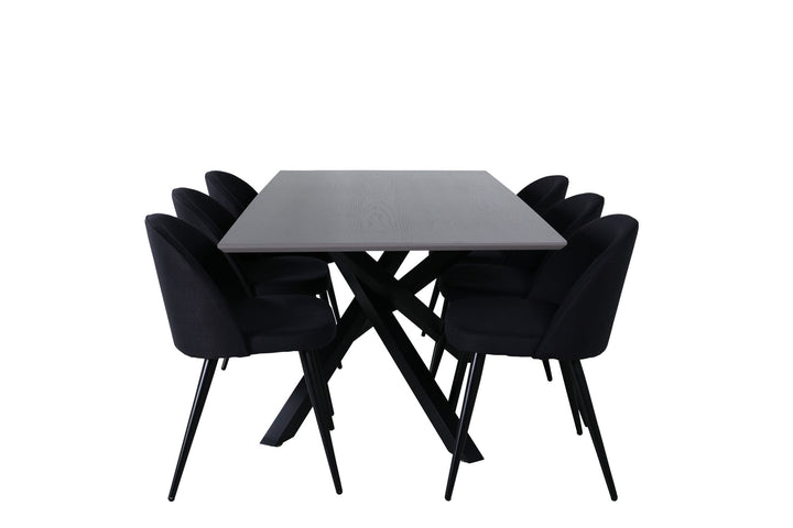 Venture Home Piazza Dining Table , Black Grey Veneer+Velvet Dining Chiar , Black legs, Black Fabric_6