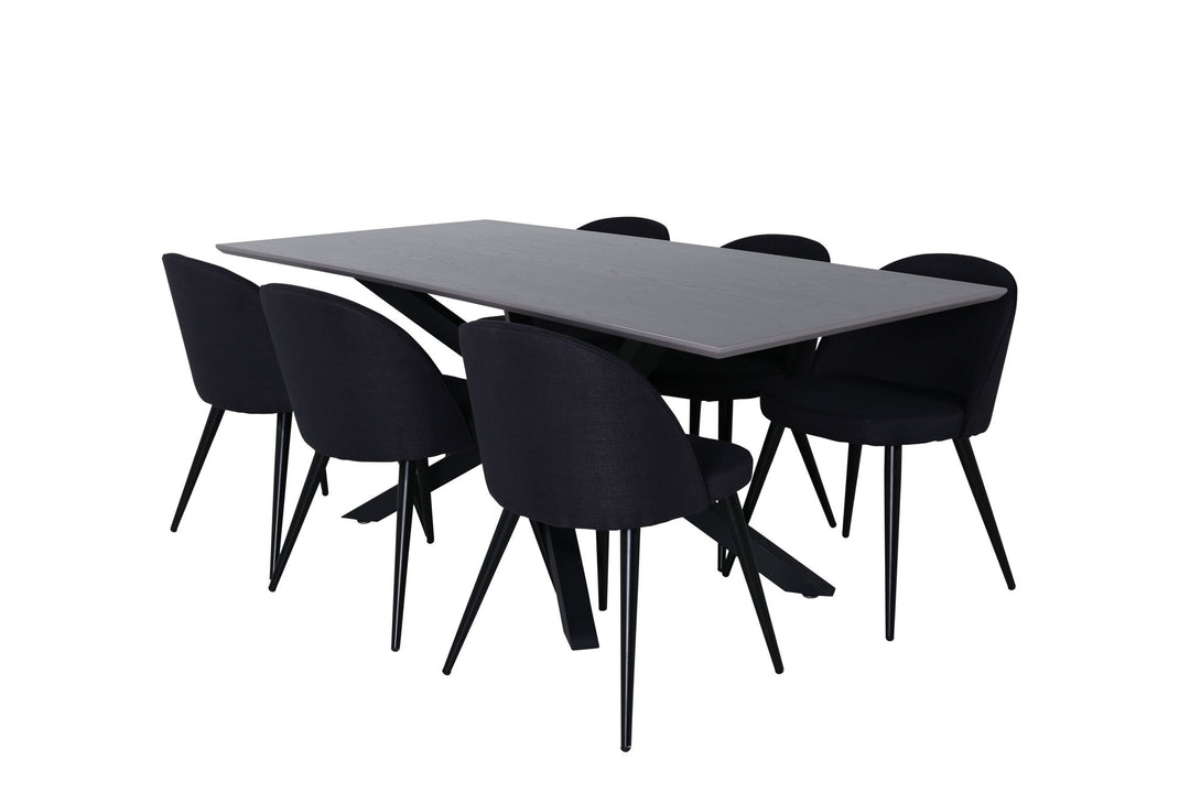 Venture Home Piazza Dining Table , Black Grey Veneer+Velvet Dining Chiar , Black legs, Black Fabric_6