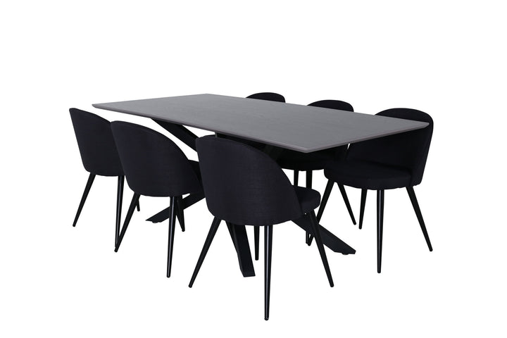 Venture Home Piazza Dining Table , Black Grey Veneer+Velvet Dining Chiar , Black legs, Black Fabric_6