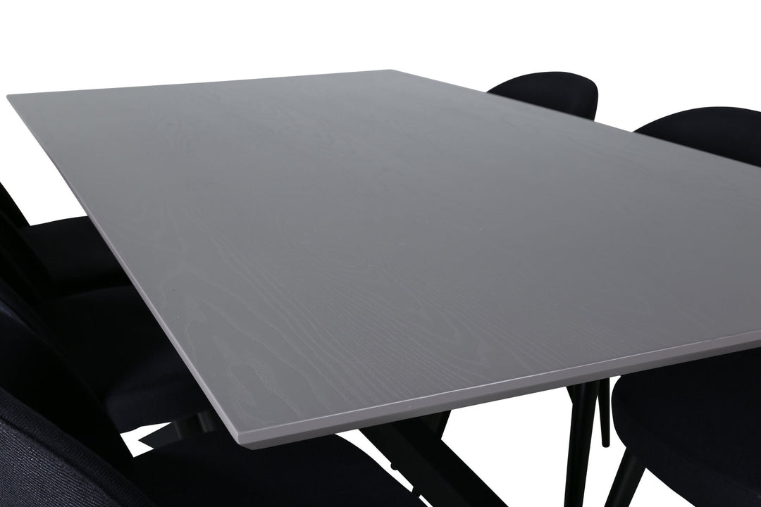 Venture Home Piazza Dining Table , Black Grey Veneer+Velvet Dining Chiar , Black legs, Black Fabric_6