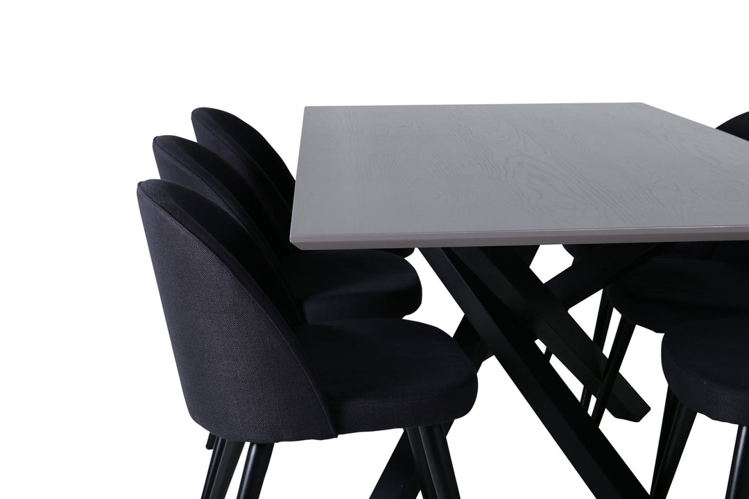 Venture Home Piazza Dining Table , Black Grey Veneer+Velvet Dining Chiar , Black legs, Black Fabric_6