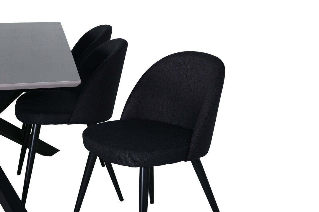Venture Home Piazza Dining Table , Black Grey Veneer+Velvet Dining Chiar , Black legs, Black Fabric_6