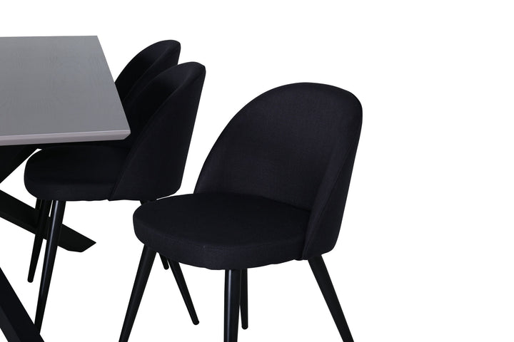 Venture Home Piazza Dining Table , Black Grey Veneer+Velvet Dining Chiar , Black legs, Black Fabric_6