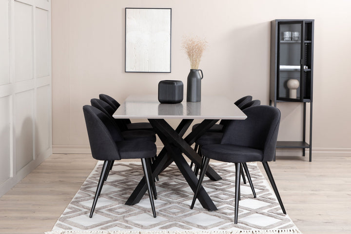 Venture Home Piazza Dining Table , Black Grey Veneer+Velvet Dining Chiar , Black legs, Black Fabric_6