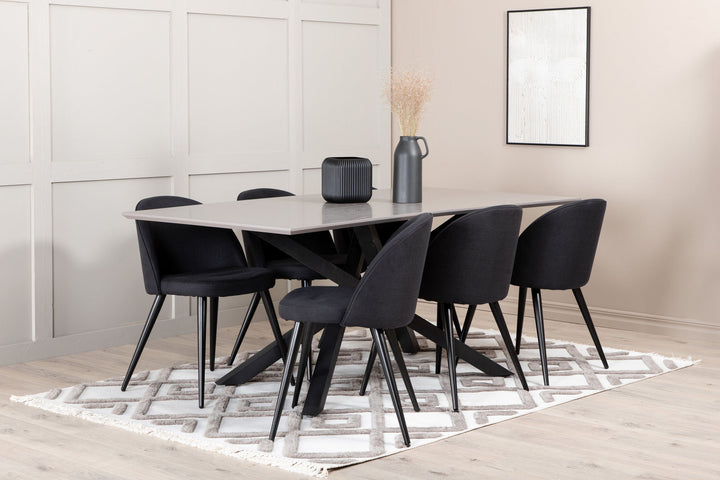 Venture Home Piazza Dining Table , Black Grey Veneer+Velvet Dining Chiar , Black legs, Black Fabric_6