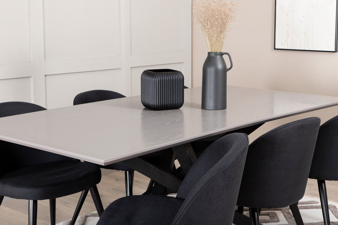 Venture Home Piazza Dining Table , Black Grey Veneer+Velvet Dining Chiar , Black legs, Black Fabric_6